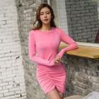 Ruched-skirt Long-sleeve Mini Dress