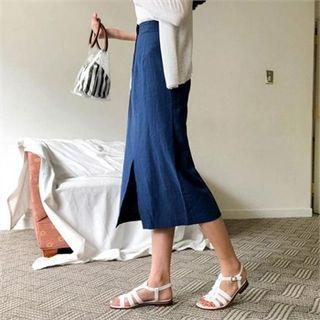 H-line Linen Blend Long Skirt
