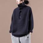 Turtleneck Polo Sweater Navy Blue - One Size
