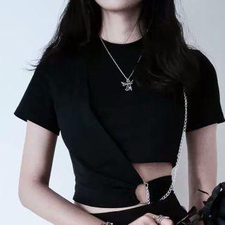 Short-sleeve Cutout Chained Top