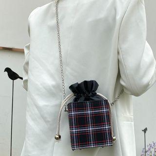 Mini Plaid Drawstring Chain Crossbody Bag