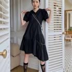 Short-sleeve Asymmetrical Hem Midi A-line Dress