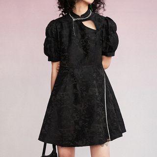 Flower Puff-sleeve A-line Dress