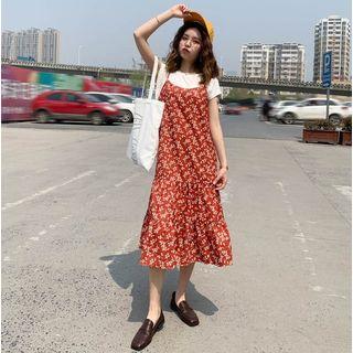 Sleeveless Floral Chiffon Dress As Figure - One Size