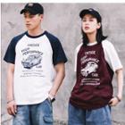 Couple Matching Color Block Printed Short-sleeve T-shirt