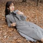 Houndstooth Long-sleeve Midi A-line Dress