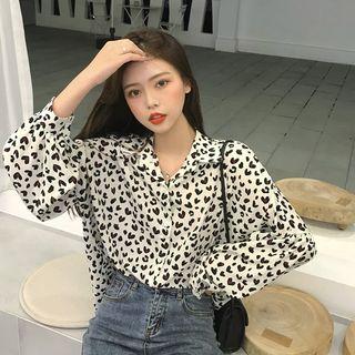 Heart Print Long-sleeve Shirt As Figure - One Size