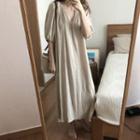 Elbow-sleeve Open Placket Midi Dress