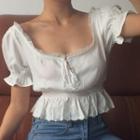 Puff-sleeve Eyelet Lace Panel Crop Top