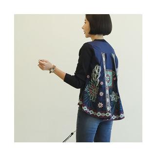 V-neck Embroidered-back Cardigan