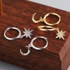 Moon & Star Rhinestone Asymmetrical Sterling Silver Dangle Earring
