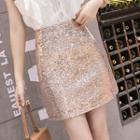 Sequined Mini Straight-fit Skirt