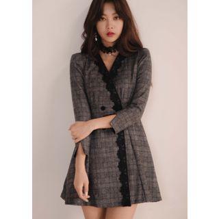 Glen Plaid Mini Coatdress With Choker