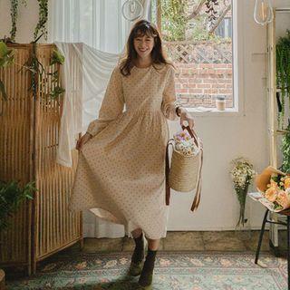 Polka-dot Corduroy Dress Ivory - One Size