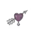 Elegant And Bright Plated Black Heart-shaped Cupids Arrow Brooch With Purple Cubic Zirconia Black - One Size