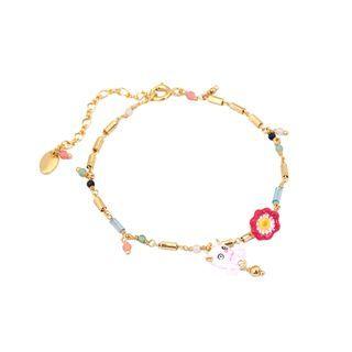 Fashion Cute Plated Gold Enamel Cat Flower Bracelet Golden - One Size