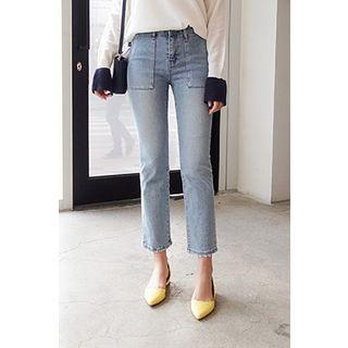 Dual-pocket Washed Straight-cut Jeans