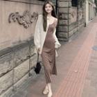 Sleeveless U-neck Maxi Dress / Light Shirt With Sash