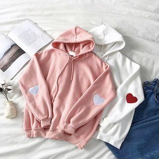 Heart Embroidered Fleece Long-sleeve Hooded Sweatshirt