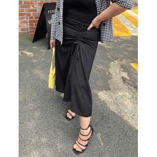 Drawstring Long A-line Skirt