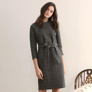 3/4 Sleeve Plaid Shift Dress
