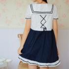 Sailor Short-sleeve A-line Dress White & Navy Blue - One Size