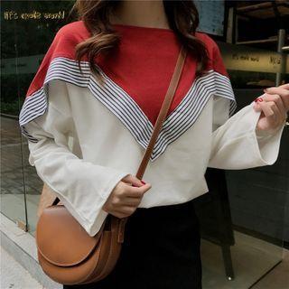 Long-sleeve Color Block Panel T-shirt