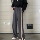 Color-block Trim High-waist Pants Dark Gray - One Size