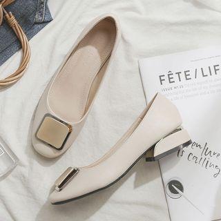 Metal Accent Square Toe Block Heel Pumps