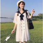 Sailor-collar Elbow-sleeve Chiffon Dress White - One Size