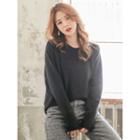 Long-sleeve Round-neck Brushed-fleece T-shirt