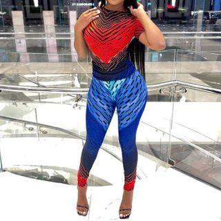 Set: Printed Short Sleeve T-shirt + Printed High-waist Skinny Pants