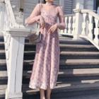Set: Long-sleeve Mesh Top + Spaghetti Strap Dress