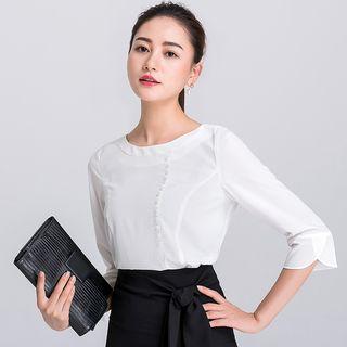 3/4-sleeve Ruffle Trim Chiffon Top