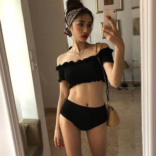 Frill Trim Short-sleeve 2-piece Swimsuit