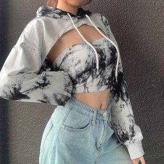 Set: Tie Dye Cropped Hoodie + Tube Top