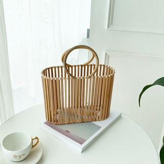 Hoop-handle Wooden Tote Beige - One Size