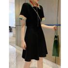 Short-sleeve Plain Color Collar A-line Skirt