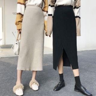 Split-hem Midi Knit Skirt