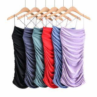 Shirred Spaghetti Strap Mini Dress