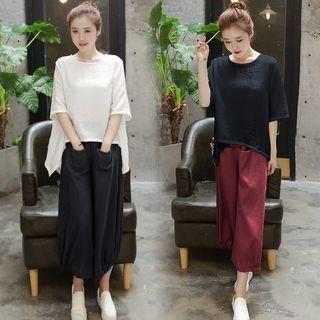 Set: Elbow-sleeve T-shirt + Wide Leg Pants