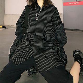 Front Pocket Long-sleeve Striped Shirt