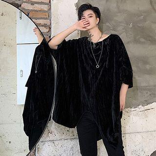 Elbow-sleeve Velvet Draped T-shirt