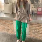 Cartoon Print Short-sleeve T-shirt / Cuffed Pants