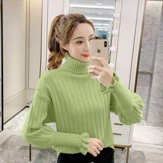 Turtleneck Flared-cuff Ribbed Sweater