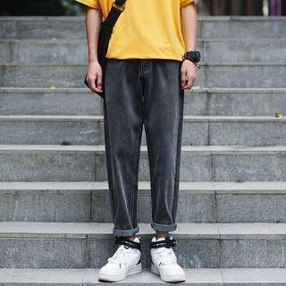 Straight Fit Embroidered Letter Jeans