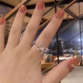 Butterfly Rhinestone Ring 1pc - Silver - One Size