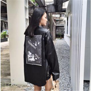 Applique Faux Leather Buttoned Jacket