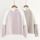 Letter Embroidered Plaid Panel Pullover