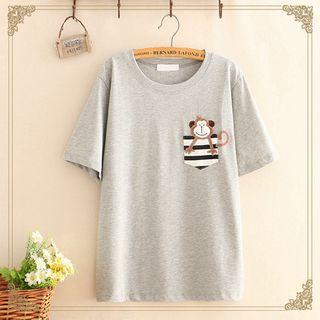 Short-sleeve Monkey Embroidered T-shirt